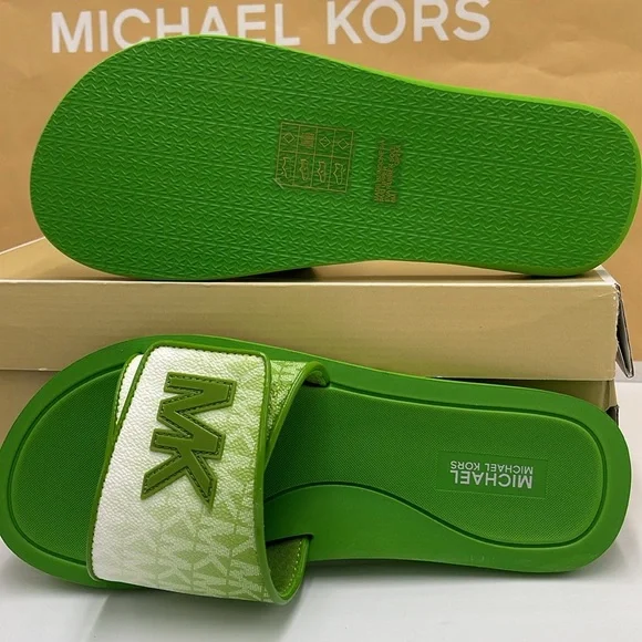 Michael Kors Green Slide Logo Sandals Palmer Ombré Signature
Jungle Green 
NWT - Picture 4 of 16